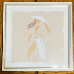GLASS FRAMED PICTURE OF WOMAN IN SUMMER OITFIT 