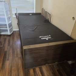 Electric Bed With Rails And Like New Mattress, Adjustable Tray Table