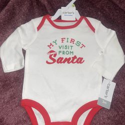 Brand New Baby Boy Or Girl First Visit From Santa Onesie 3 Month