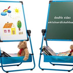 24'' x 18'' Magnetic U-Stand Whiteboard/Kids Flip Chart Easel, Double Sides Whiteboard & Chalkboard Standing White Board, Height Adjustable & 360°Rota