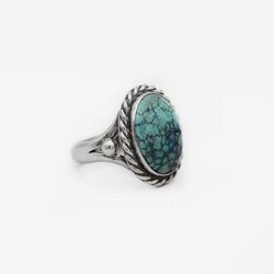 Native American Oval Turquoise Sterling Silver Statement Ring