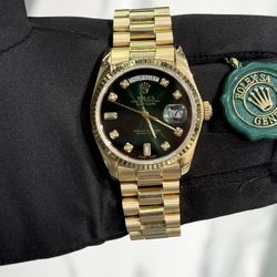 Authentic 36mm Rolex Day Date Green Ombre Diamond dial 18K SOLID GOLD