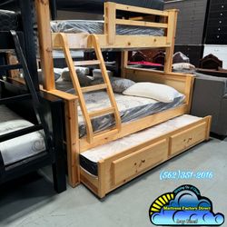 Twin Full Natural Bunk Bed With Mattresses Colchones Nuevos 