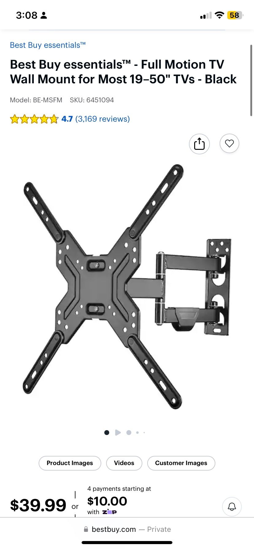 Full Motion Wall Mount 19-50” TVs