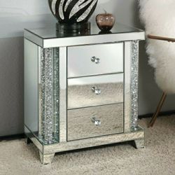 Glam Mirror Accent Table Or Nightstand With 3 Storage Drawers Faux Crystals Firm Price $380 Financing Available 