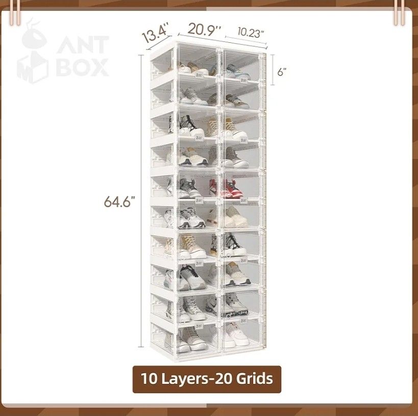 Foldable Shoe Rack,Shoe Organizers for Closet Plastic Shoe Storage Box Space Saving for Entryway, Large Sturdy Stackable Sneaker Cabinet Bins with Mag