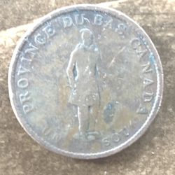 1837 Provence Du Bas Canada Un Sou Coin