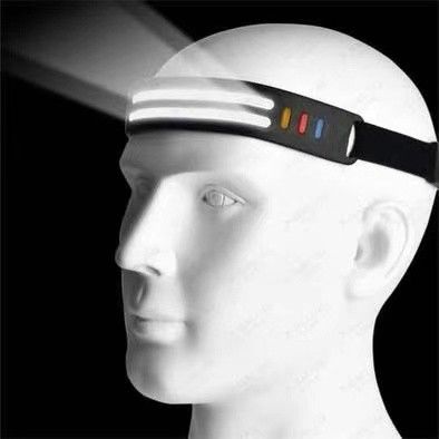 USB Rechargeable Headlamp, (Three White lines Light) 230° Wide-Angle LED Headlight, Lightweight Hands-Free Control Waterproof Silicone Sensor Headlam