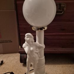 Vintage White Ceramic Figural Lamp - Globe Shade - Works Fine, No Flaws! - $50