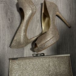 heels michael kors &  purse gold sparkle sz 8