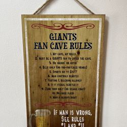 New York Giants “Fan Cave Rules" Faux Wood Sign