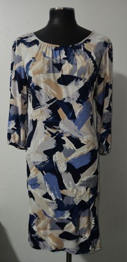 Abstract Print Shift Dress 3/4 Sleeves