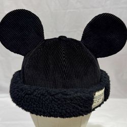 Tokyo Disney Resort Black Corduroy Mickey Ears Boa Hat Cap Limited Edition 54 cm