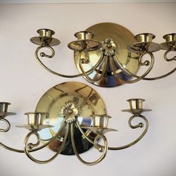 Vintage Brass Candelabra MCM Candle Holders Wall Sconce 