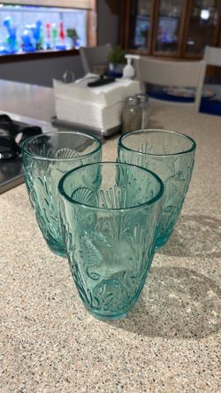 Aqua Sea Motif Water Glasses - New