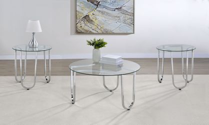 Beller Chrome 3-piece Round Tempered Glass Top Coffee Table Set