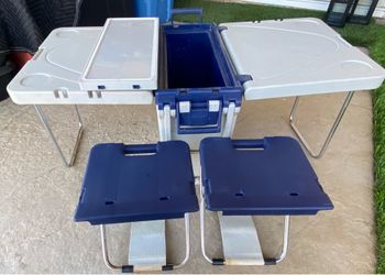 Mini Cooler with table stand that pulls out and small chair