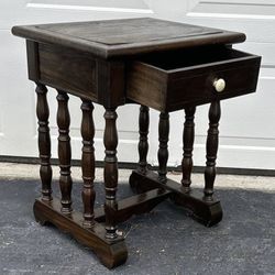 Vintage Antique Farmhouse Wood 1 Drawer Bed Side End Accent Table Nightstand