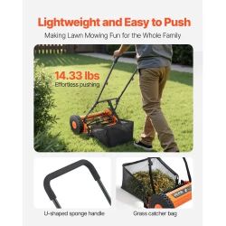 14" Manual Push Reel Lawn Mower 5-Blade Adjustable Height Grass Catcher 2 Wheels