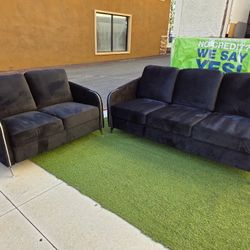 Brand New Sofa & Love Seat Velvet Fabric Soft Metal Chrome Legs $589