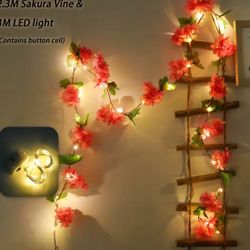 230cm Cherry Blossom LED Light Garland Artificial Flowers Vines For Wedding Party Home Decor Hanging Wall Garden Arches Orname