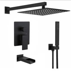 BWE
Waterfall Spout Single Handle 3-Spray Square High Pressure Tub and Shower Faucet in Matte Black (Valve Included)