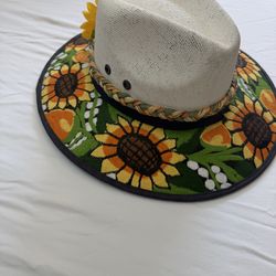 Mexican Sunflower Embroidered Hat MADE IN MEXICO. Sun Hat Boho Ethnic Vibes