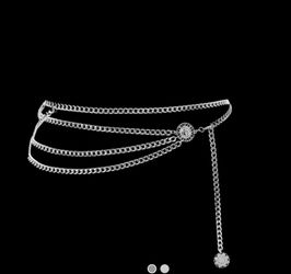 Body Belly Chain Necklace Silver Tone Flower Multilayer