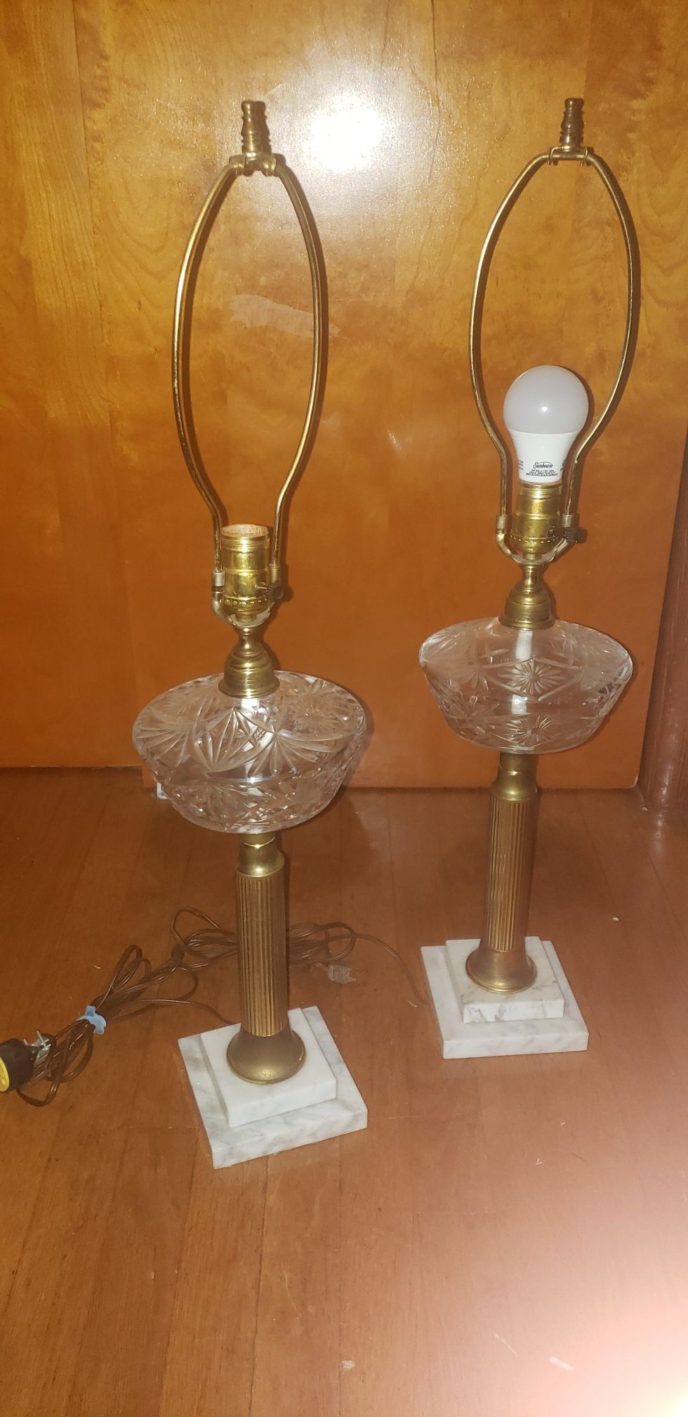 Antique marble stand crystal table lamps