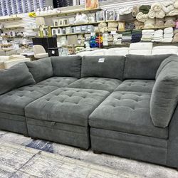 Dark Gray Thomasville Tisdale 6-piece modular sectional with a storage ottoman