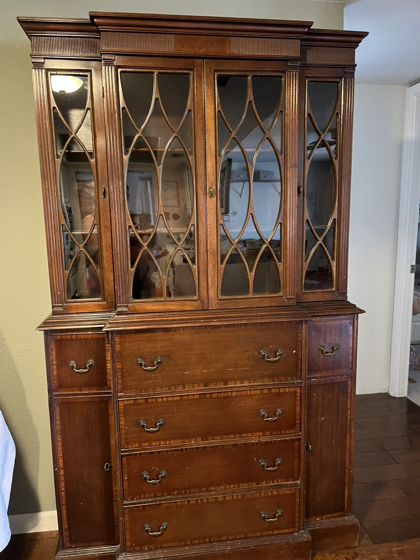 Antique China Hutch Wood Cabinet