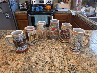 6 Collectible Anheuser Busch Bere Steins by Ceramarte, Brazil