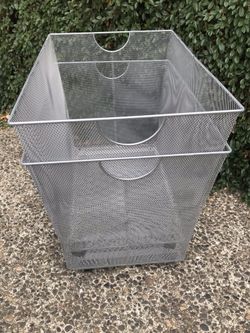 Silver Mesh Rolling Storage Bin with Handles