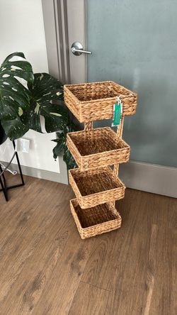 4-Tier Woven Water Hyacinth Storage Basket Stand