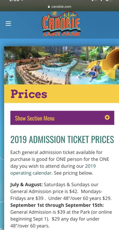 1 ticket Canobie Lake Park