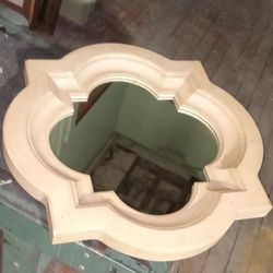 Vintage Hallway Wall Hanging Rare Odd Shaped Art Deco Wooden Framed Mirror 