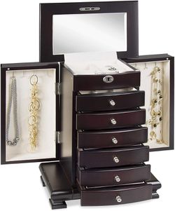 11" (L) Jewelry Box Organizer Armoire Cabinet Storage Chest, Handcrafted Wooden, Espresso