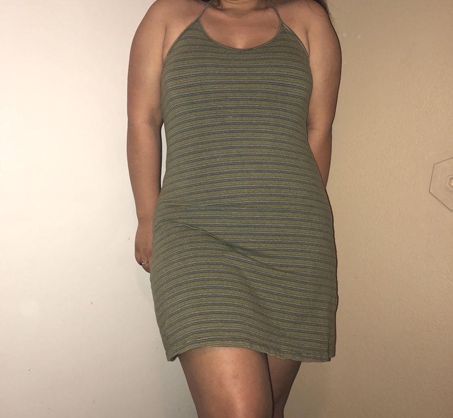 Striped olive green dress