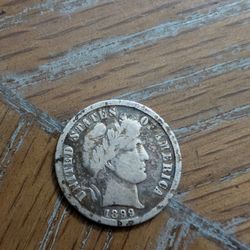 1899 Silver Barber Dime Coin Nice Details 
