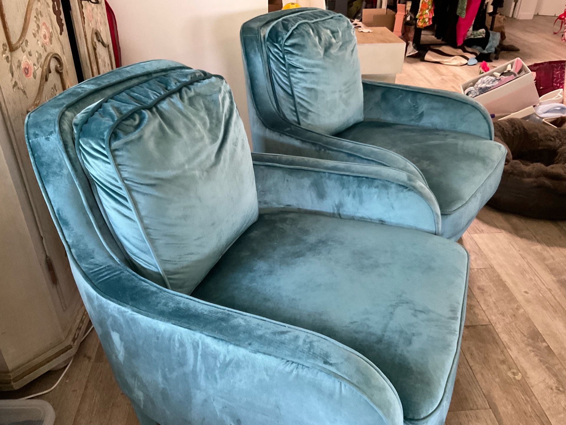 Two Large Comfy Plush Teal Chairs
