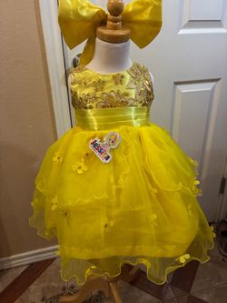 New Jessica Paola Textile party infant dress size 2 with matching oversized hair bow