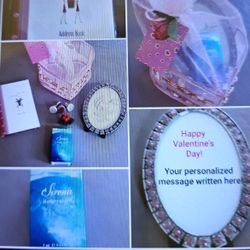Valentine Gift Heart w/Photo Frame;⁹ Perfume; Address Book; Candy Kisses
