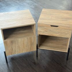 Set of 2 Wood Nightstands with Black Metal Legs