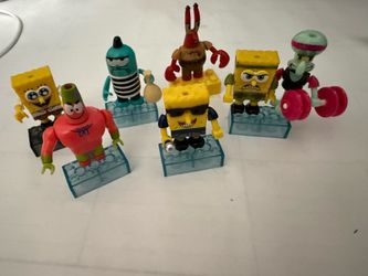 Like new!!! Mega Bloks Construx SpongeBob SquarePants Minifigure Lot 7 Pcs Rare Figures