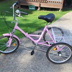 Pink Adult Foldable Tricycle with Basket