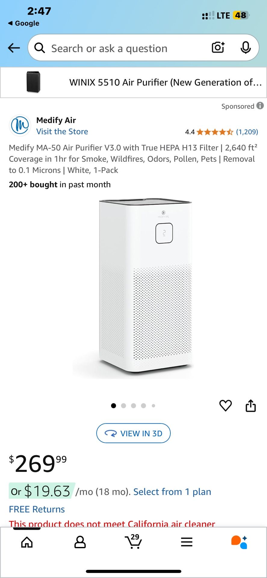 Air Purifier V3.0 with True HEPA H13 Filter | 2,640 ft² Coverage