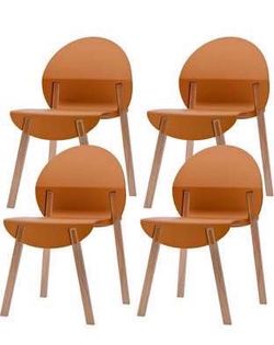 Newly Assembled 4 Stackable Plastic Dining Chair Set  Modern Design Dining Chairs