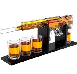 ☆ AR15 Gun Decanter Birthday Gifts for Men Dad, Whiskey Set - Rifle Limited Edition, Silencer Stopper - 800 ml & 12oz Glasses - Father Gift - Drinking