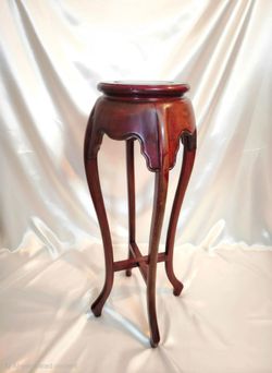 Vintage Traditional Asian tall wooden plant stand or pedestal curving Legs 38"T