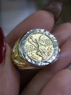 Solid 14k Gold Centenario Coin Ring 